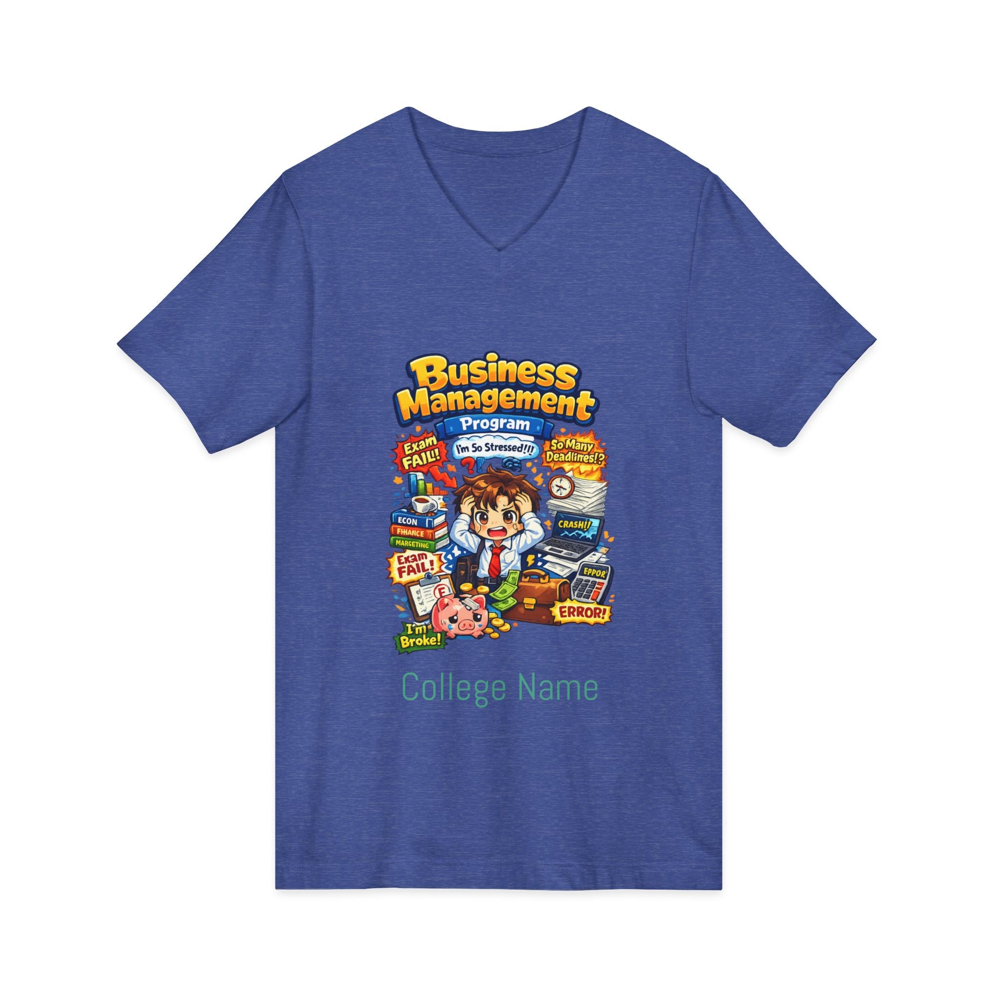 Business Management College T‑Shirt - Cute Study Cartoon V‑Neck Tee