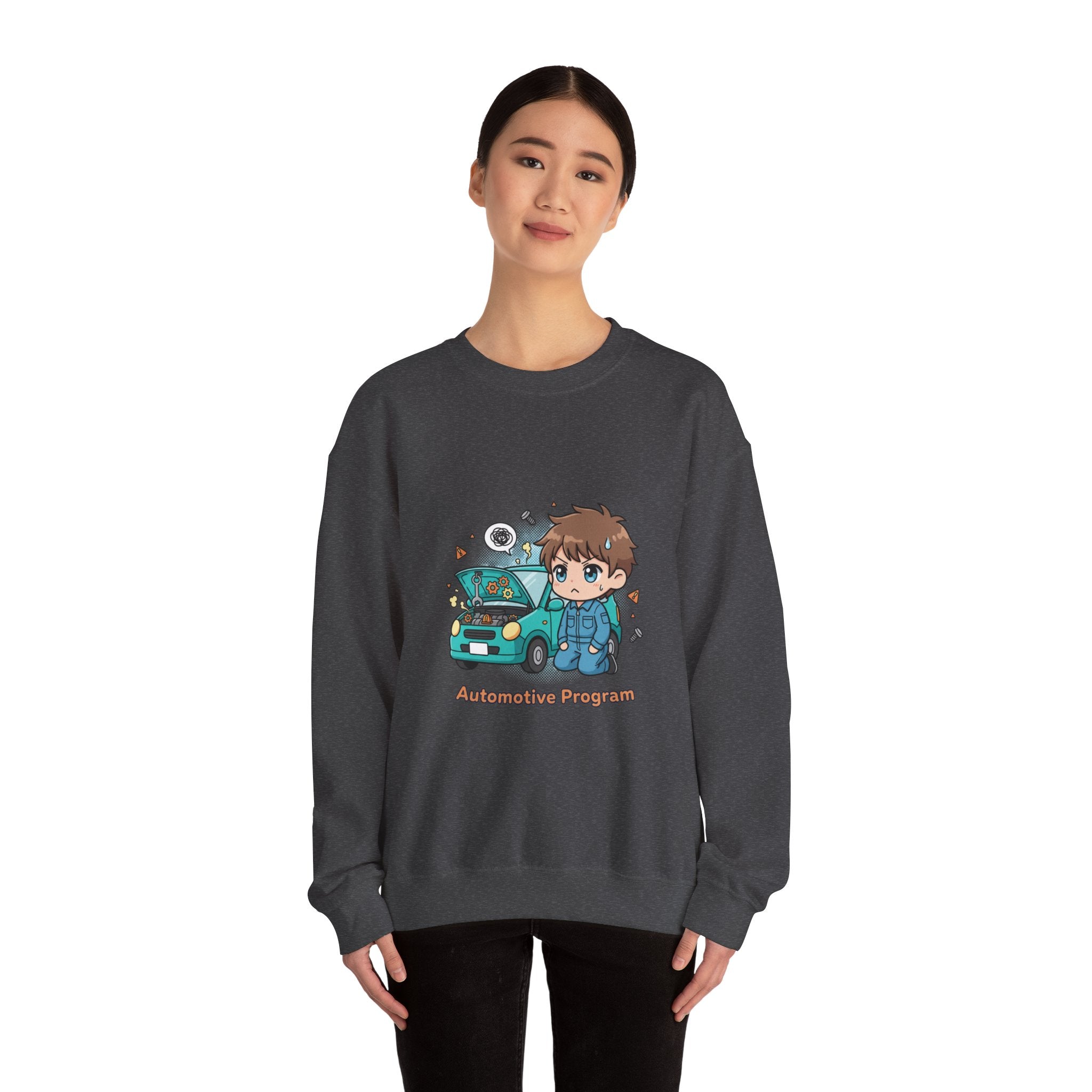 Automotive Program Crewneck Sweatshirt — Cute Mechanic Anime Design