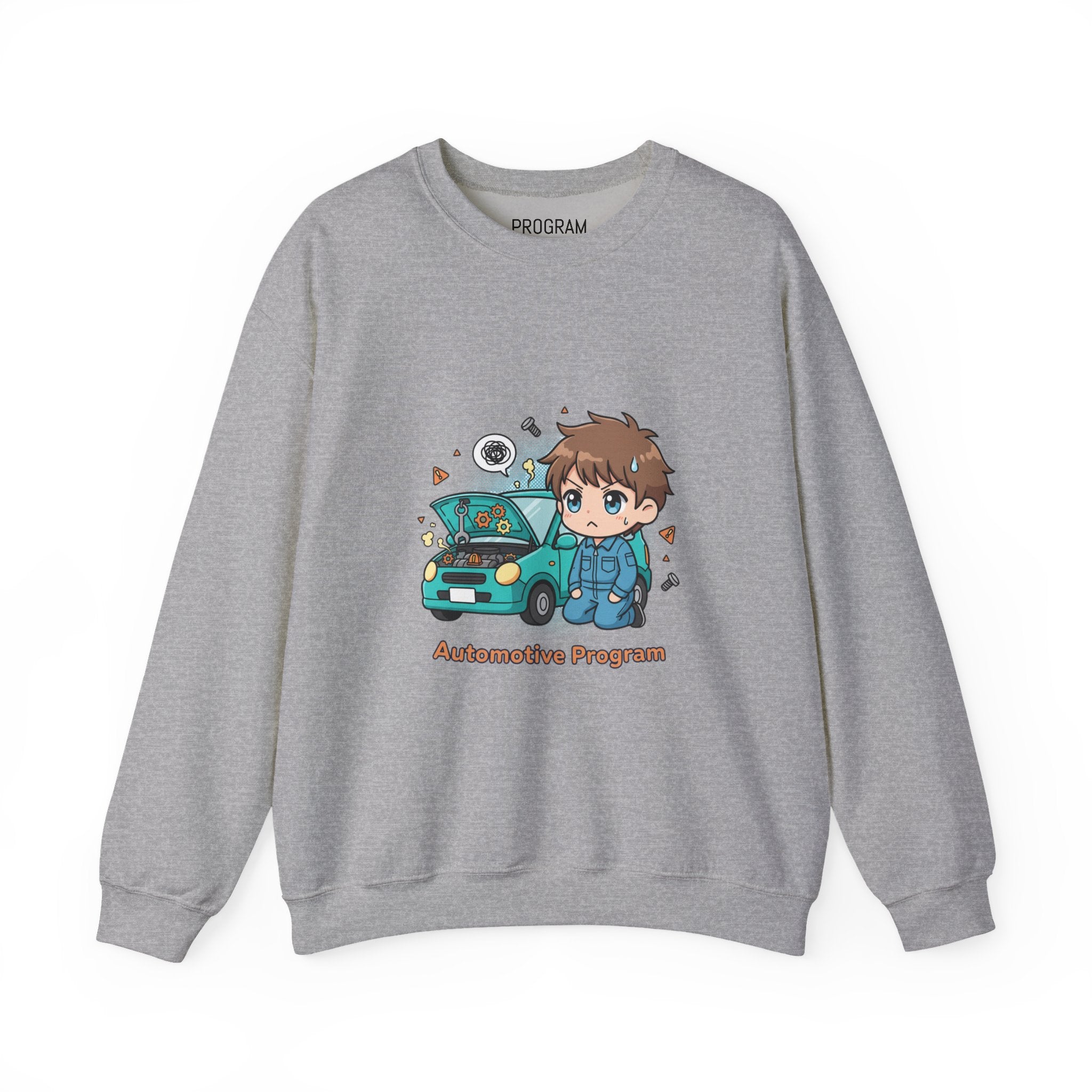 Automotive Program Crewneck Sweatshirt — Cute Mechanic Anime Design