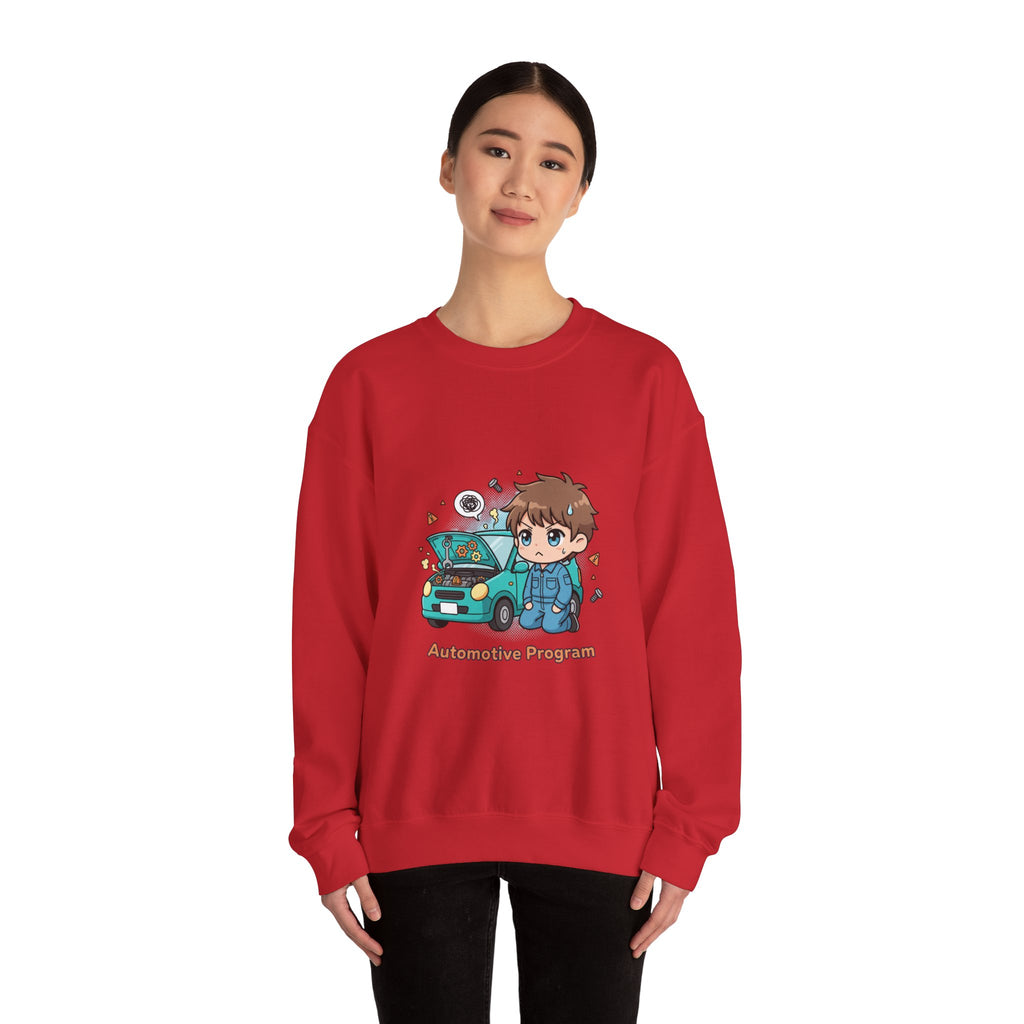 Automotive Program Crewneck Sweatshirt — Cute Mechanic Anime Design
