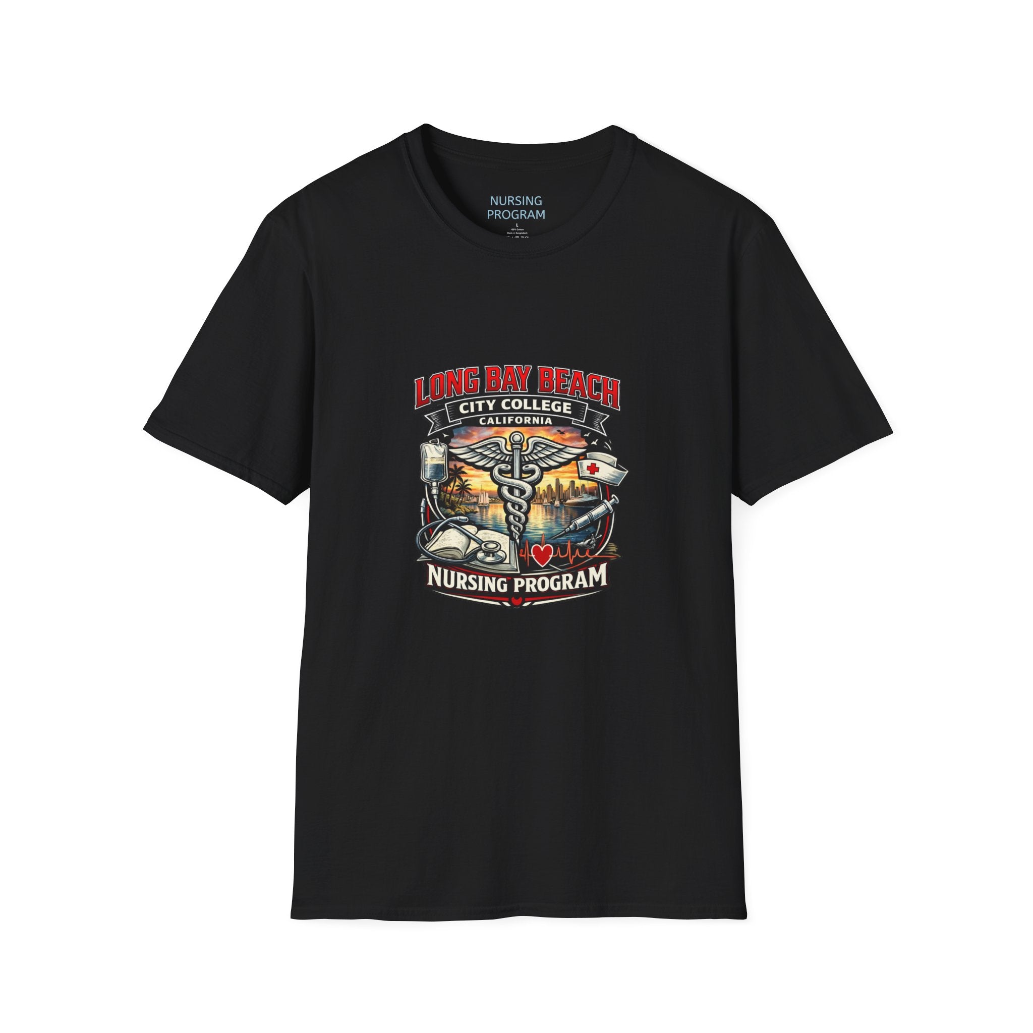 Long Beach City College Nursing Program T-Shirt — Caduceus Skull Patch Design