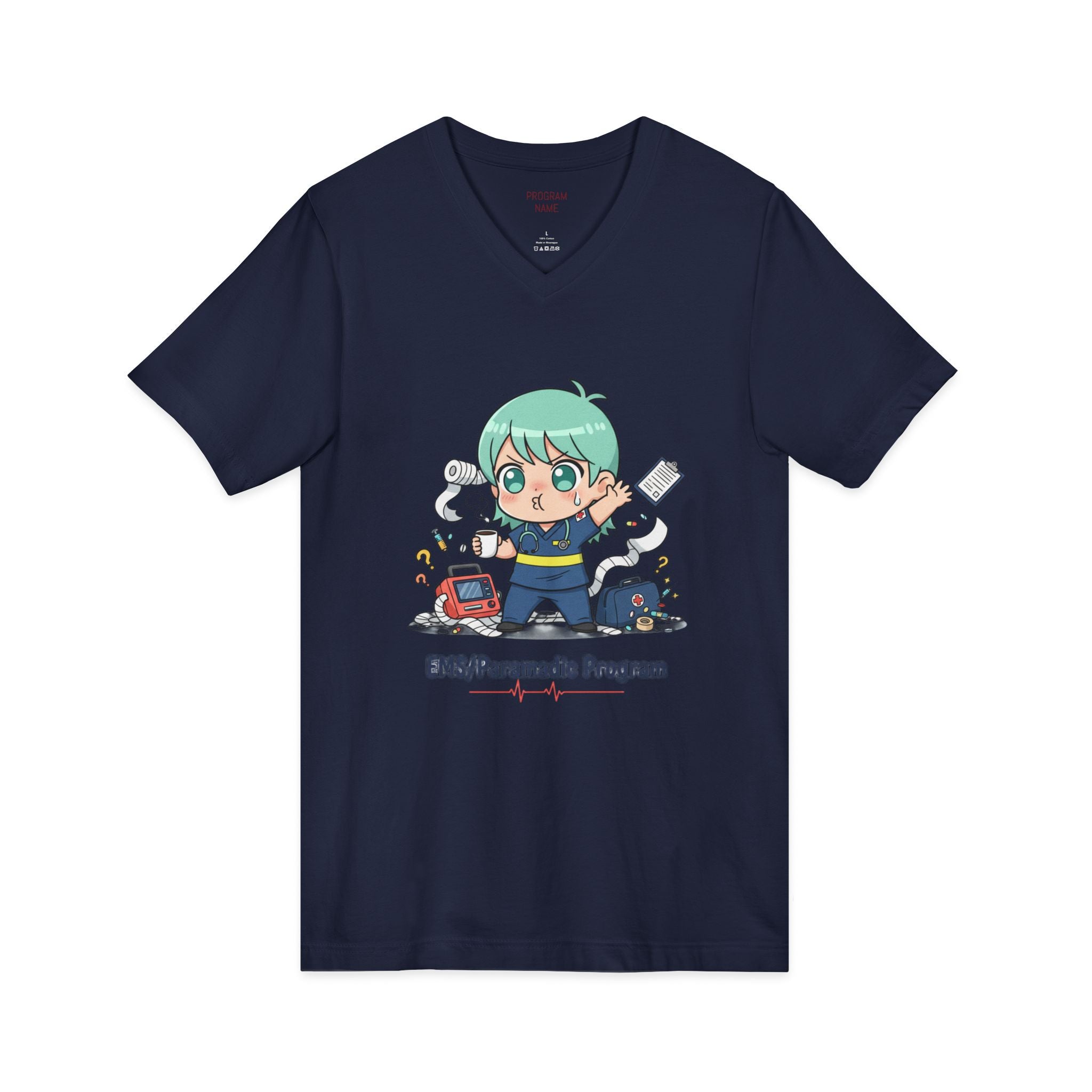 Paramedic EMS Anime V-Neck Tee — Cute EMT Program Shirt (Custom College Name)