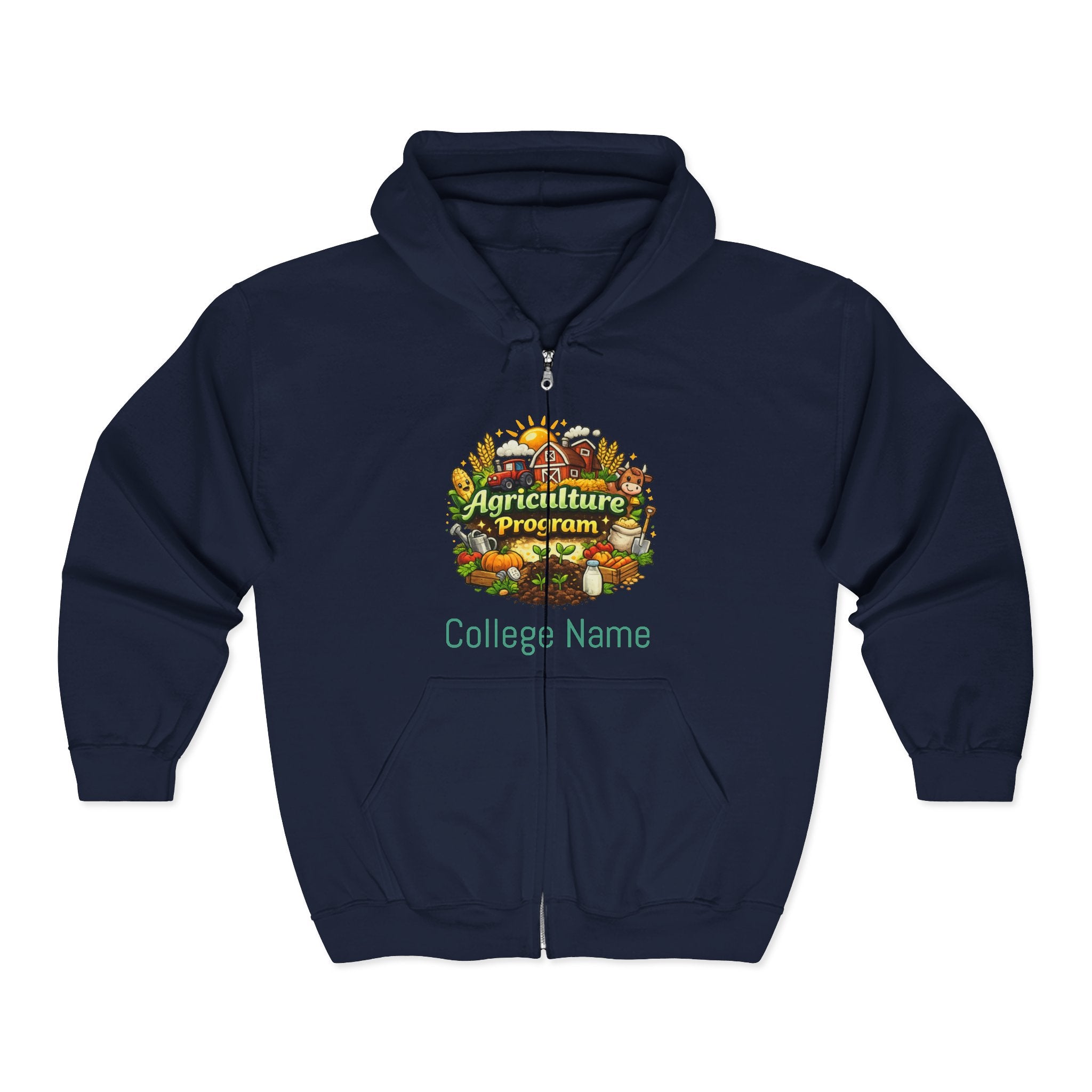 Agriculture Program Full-Zip Hoodie — Farm Produce Graphic Zip-Up