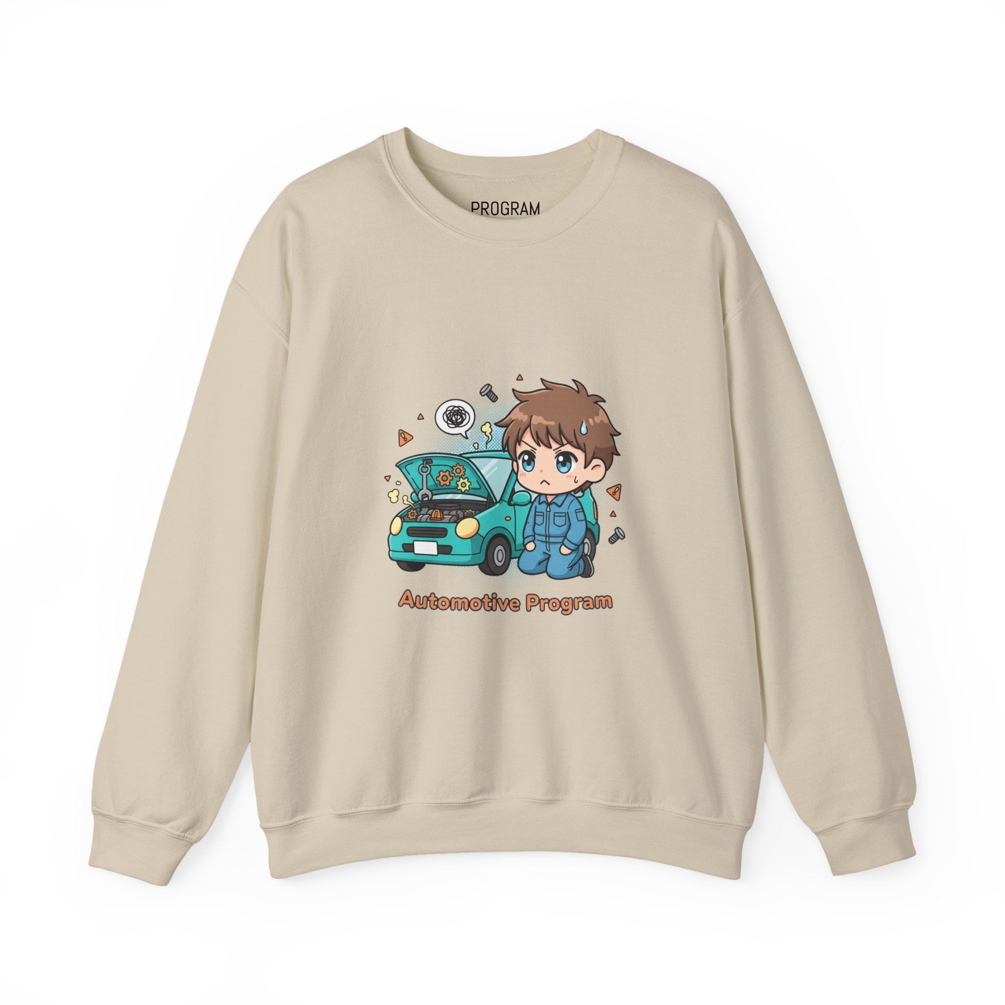 Automotive Program Crewneck Sweatshirt — Cute Mechanic Anime Design