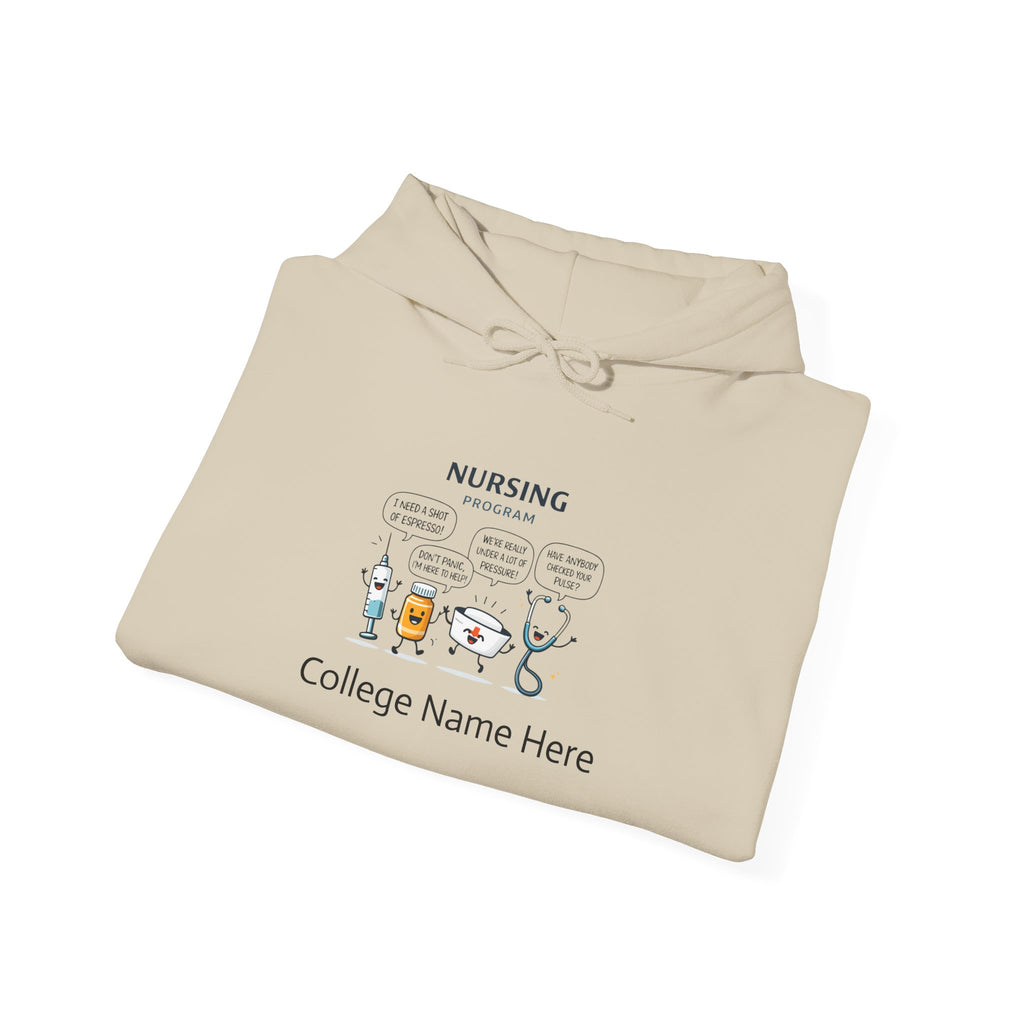 Nursing Program Hoodie – Cute Medical Icons Sweatshirt (Custom School Name)