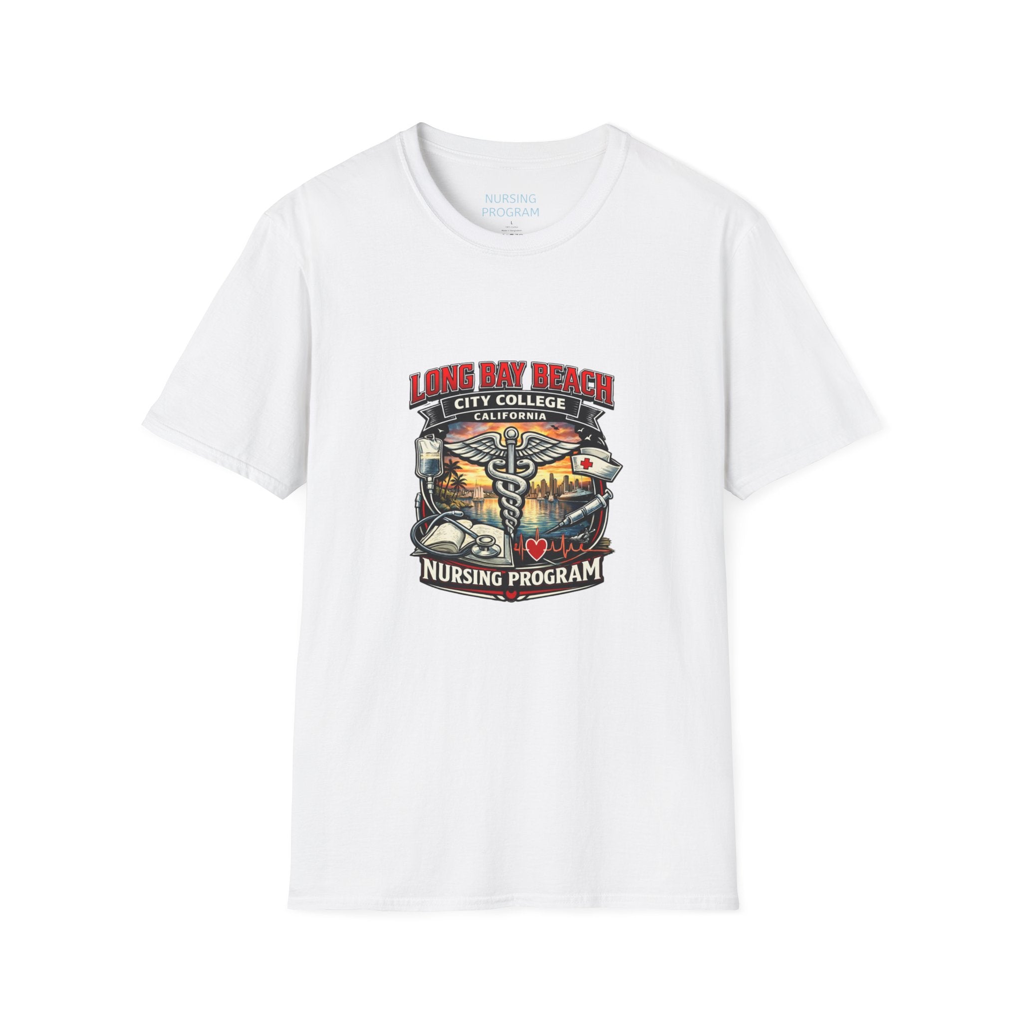 Long Beach City College Nursing Program T-Shirt — Caduceus Skull Patch Design