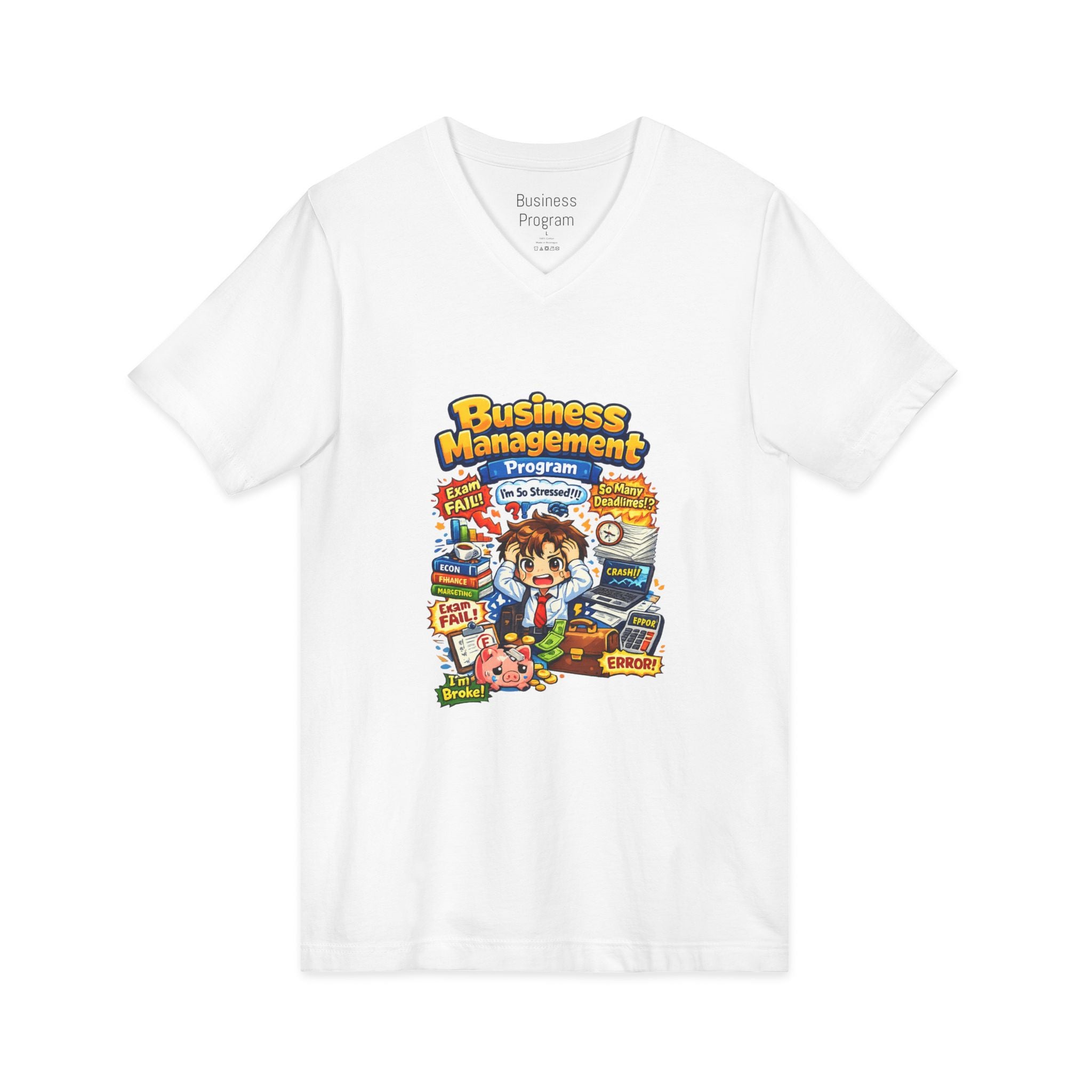 Business Management College T‑Shirt - Cute Study Cartoon V‑Neck Tee